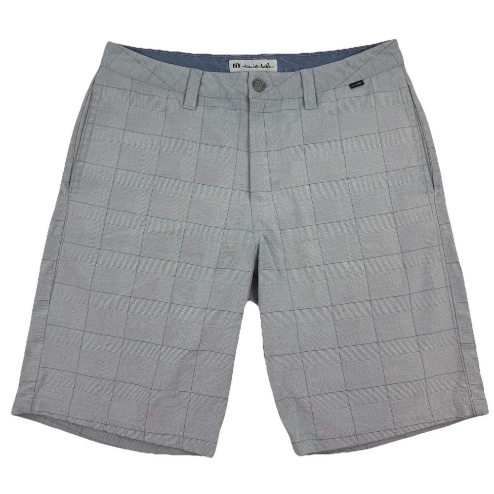 Travis Mathew Golf Shorts Mens 32 Grey Glen Plaid Windowpane Stretch Performance